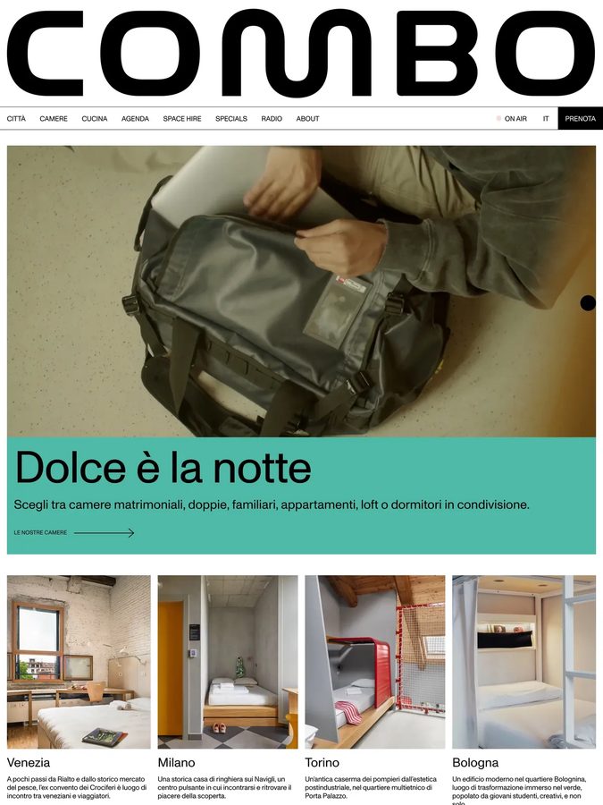 Combo ostello & restaurant website design