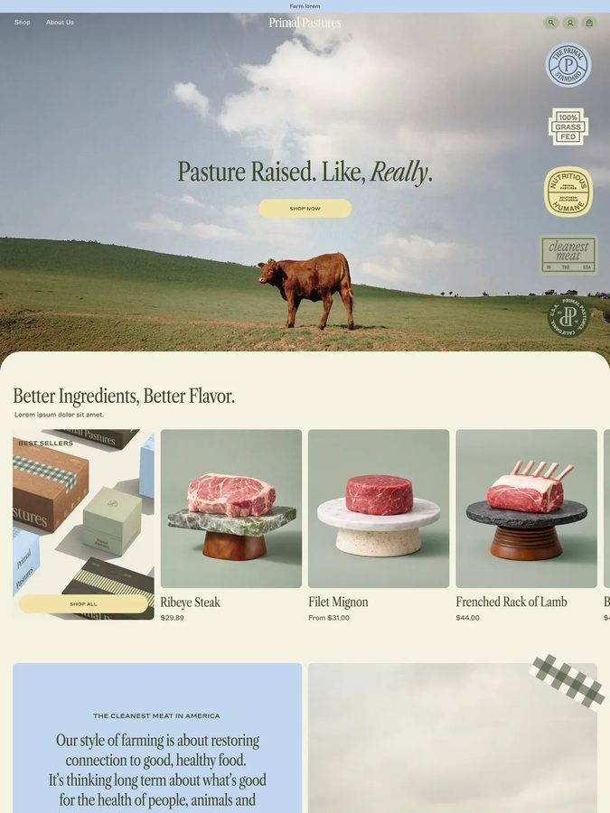 Primal Pastures website design